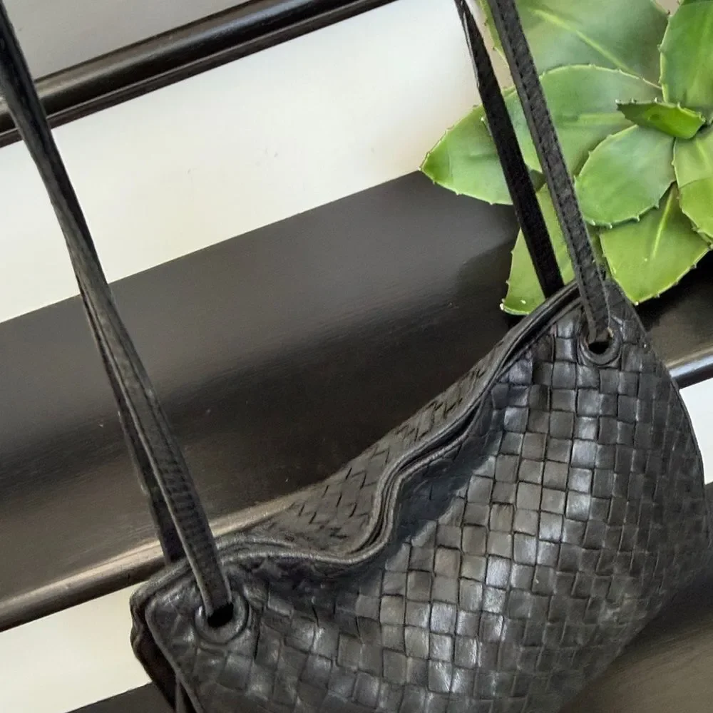 Bottega Veneta Black Intrecciato Leather Shoulder Bag